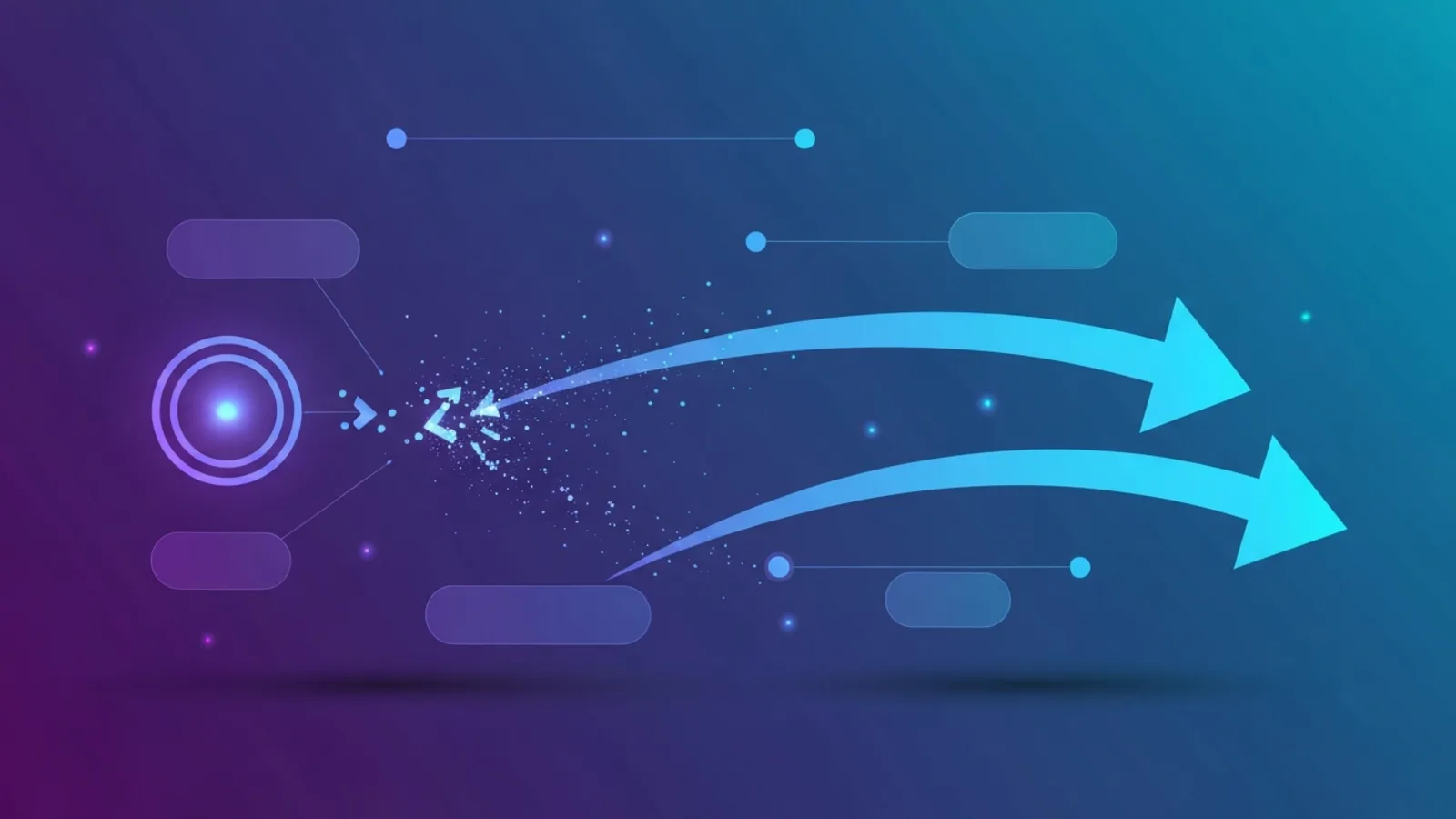 A platform node disconnecting from its hub with the connection breaking apart, while arrows sweep away toward alternative destinations — representing Hypefury dropping X support in 2026